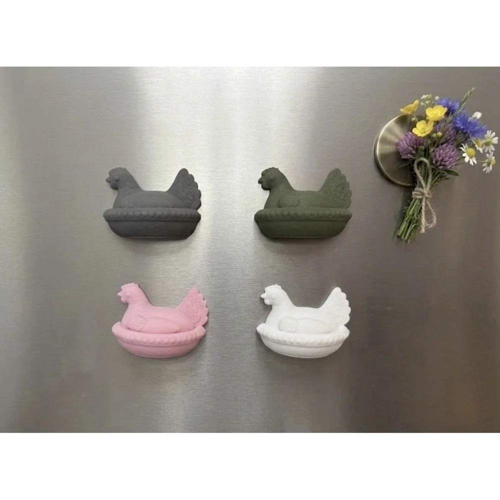 Set Of 4 Hen On A Nest Refrigerator Magnets Farmhouse Cottage